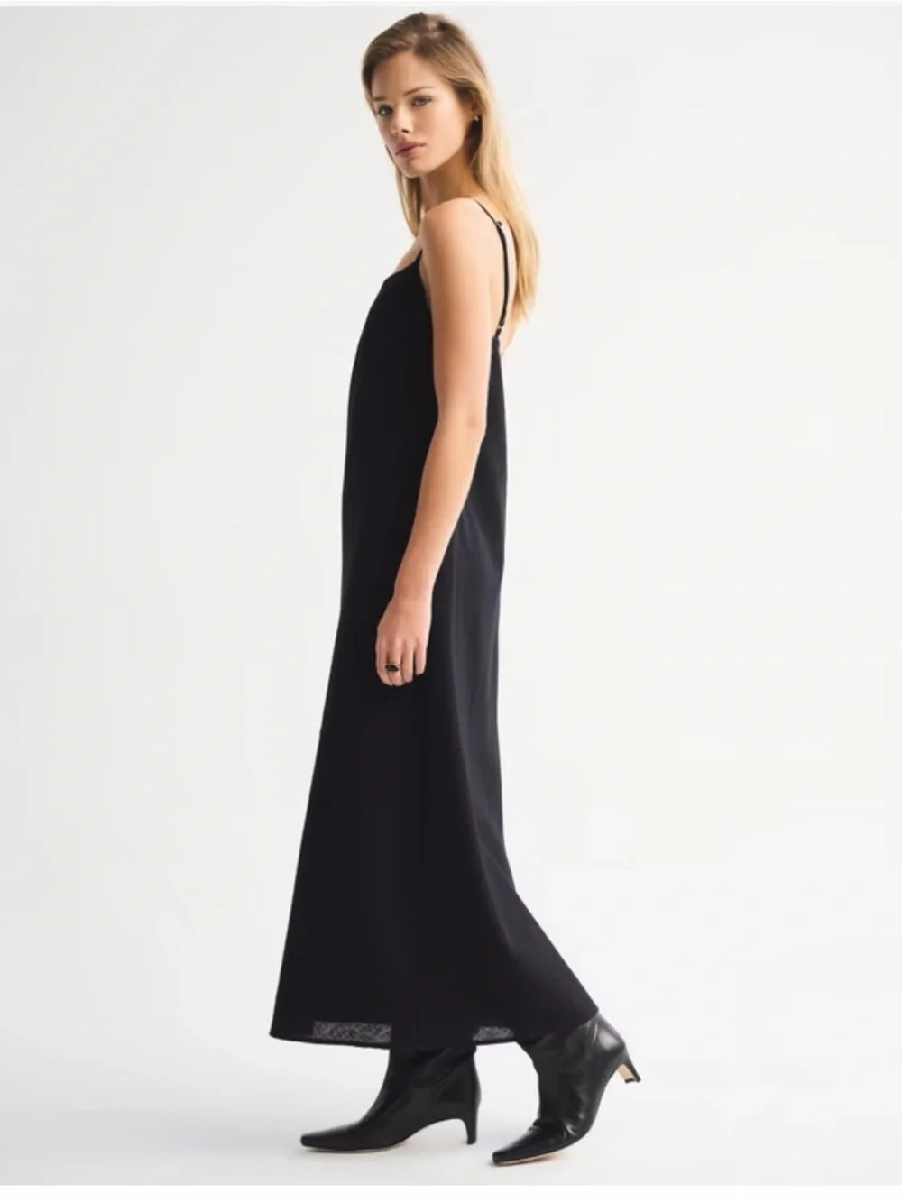 Abercrombie & Fitch Black Square-Neck Maxi Slip Dress